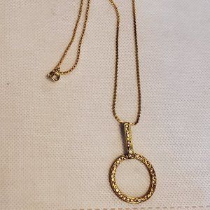 17" Gold Tone Chain Circle Pendant Necklace Simple